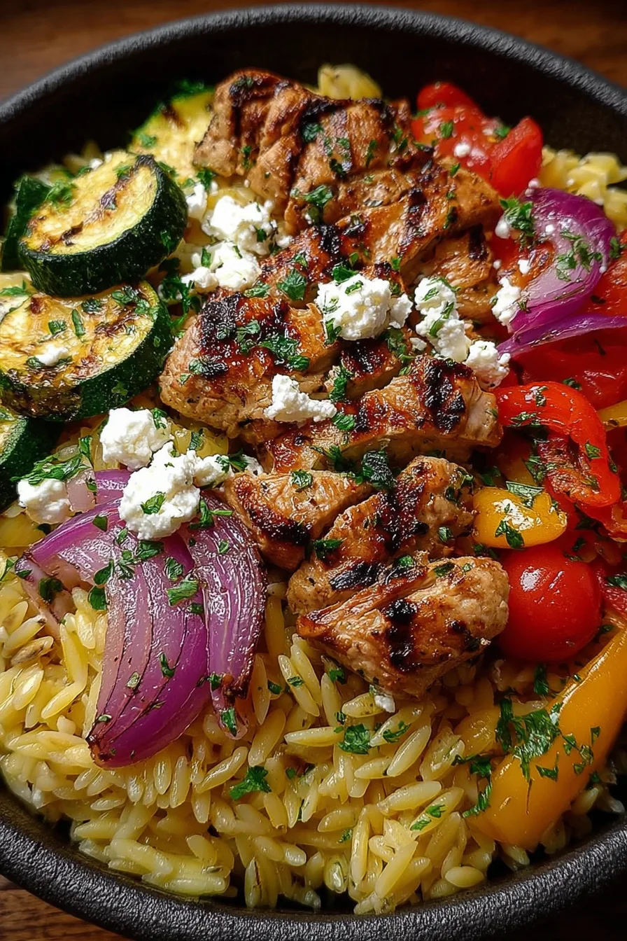 Balsamic Chicken Orzo with Roasted Veggies & Feta