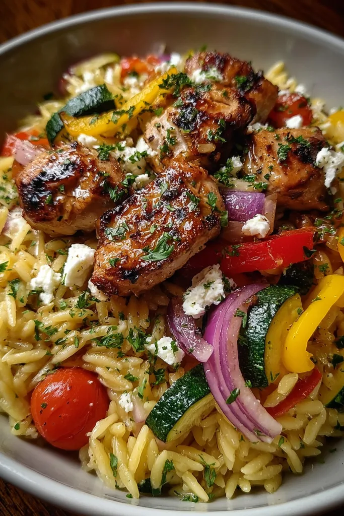 Balsamic Chicken Orzo with Roasted Veggies & Feta