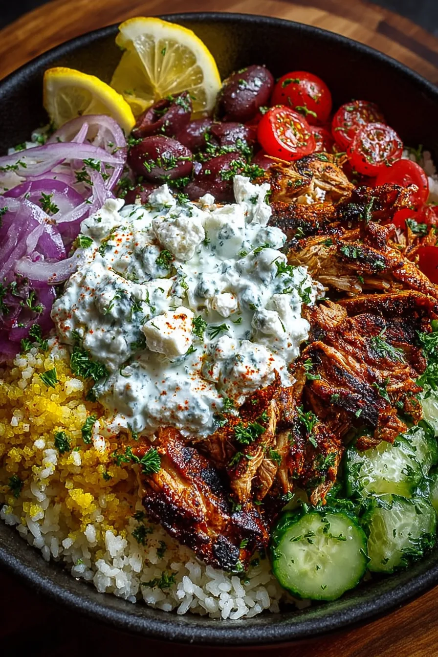 Greek Chicken Gyro Bowl with Whipped Feta