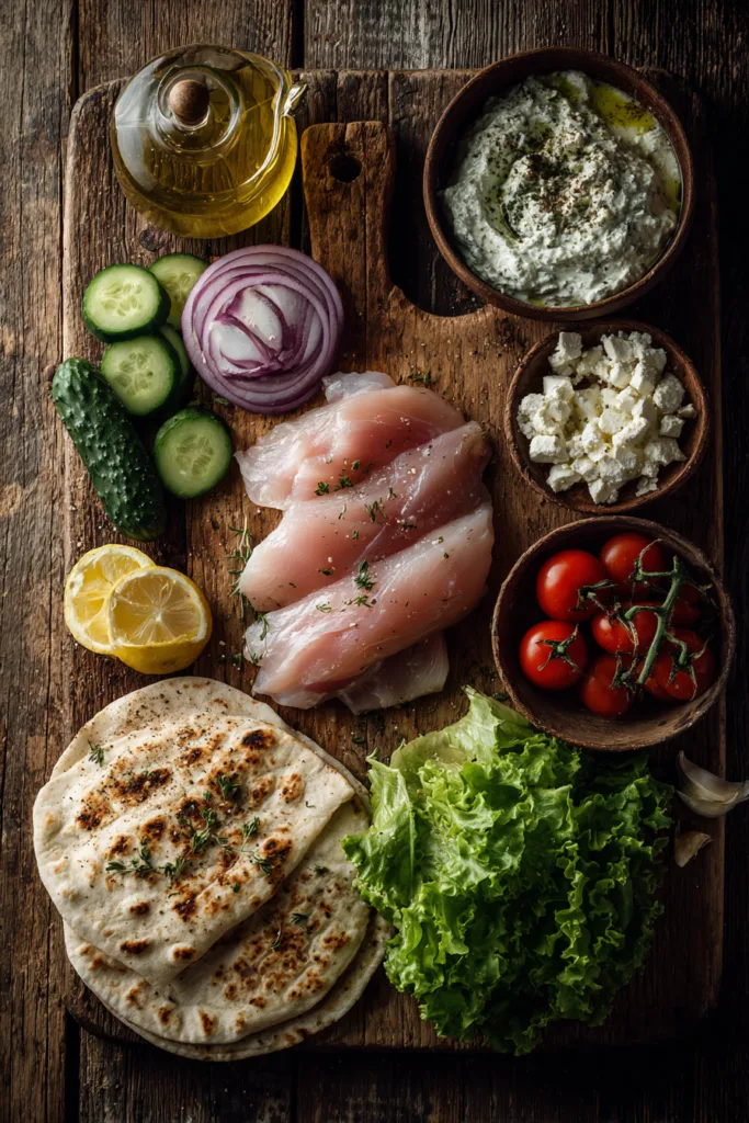 Greek Chicken Wraps with Creamy Feta Sauce