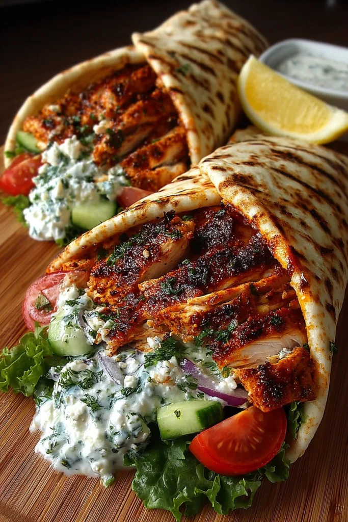 Greek Chicken Wraps with Creamy Feta Sauce