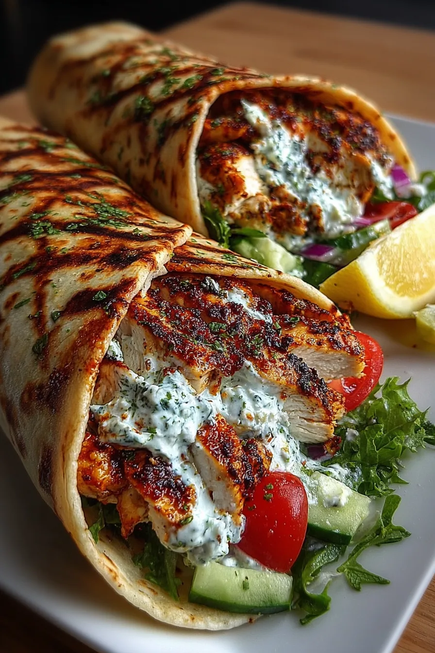 Greek Chicken Wraps with Creamy Feta Sauce