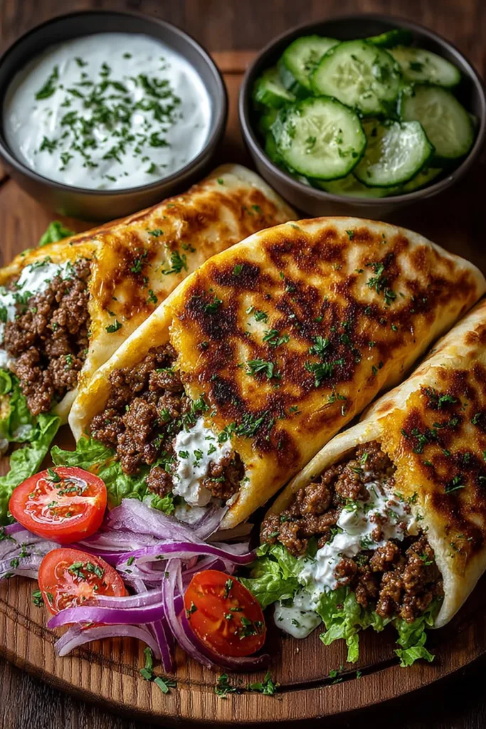 Mediterranean Ground Beef Pita Wraps