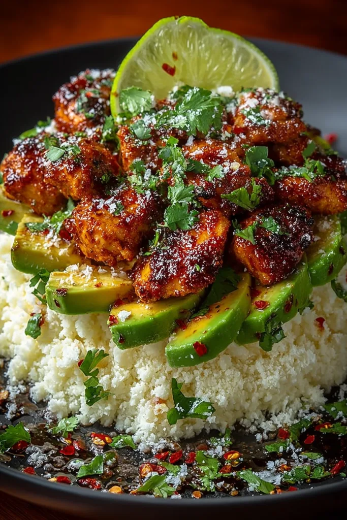Honey Lime Chicken & Avocado Cauliflower Rice Stack