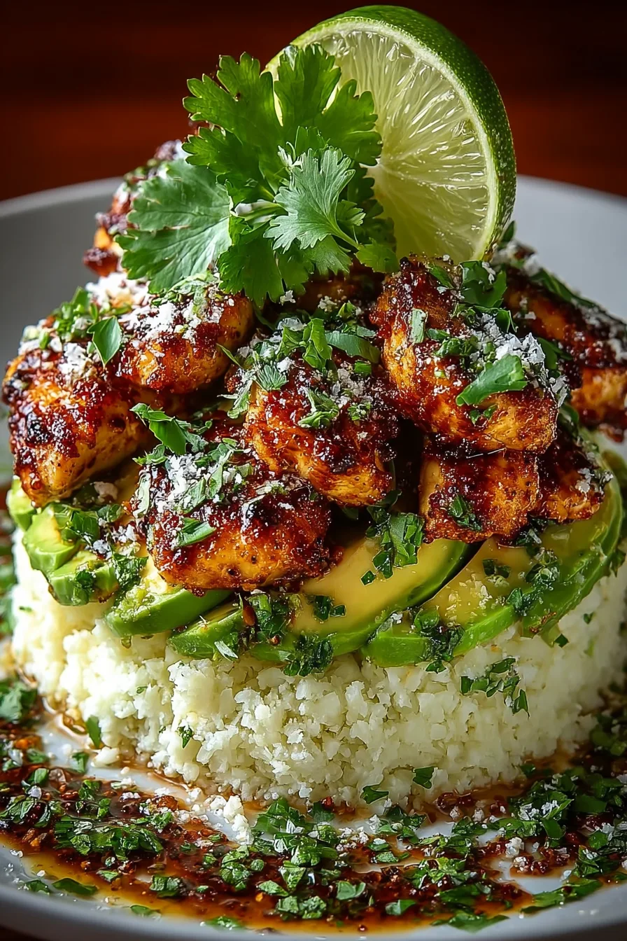Honey Lime Chicken & Avocado Cauliflower Rice Stack