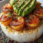 Honey Lime Shrimp & Avocado Rice Stack