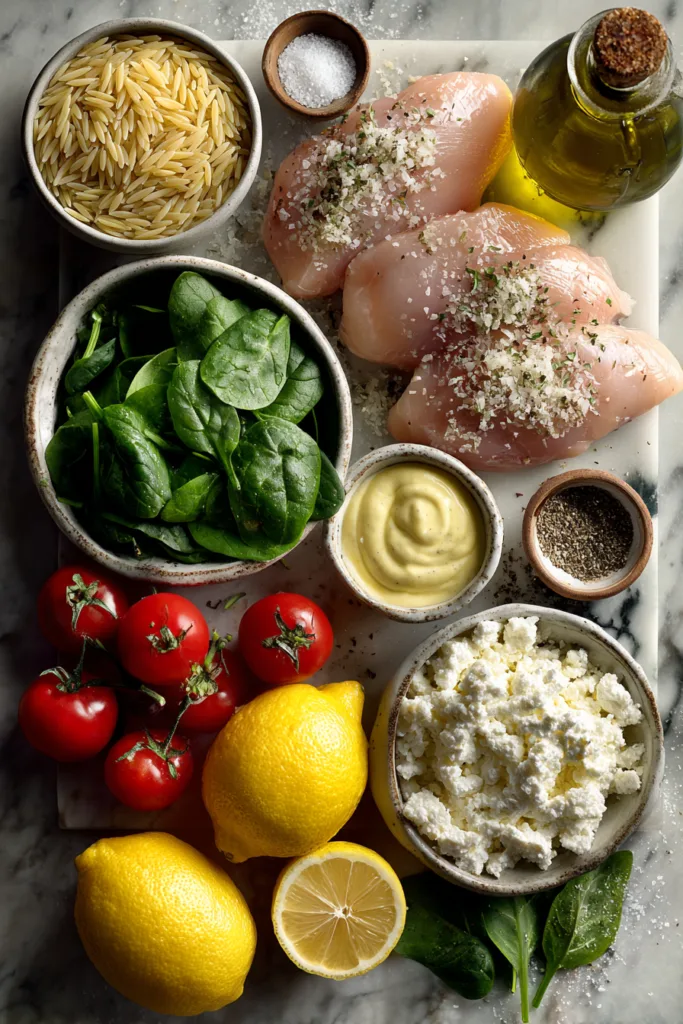 Lemon Dijon Chicken Orzo Bowl with Garlic Whipped Feta