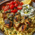 Lemon Dijon Chicken Orzo Bowl with Honey Whipped Feta