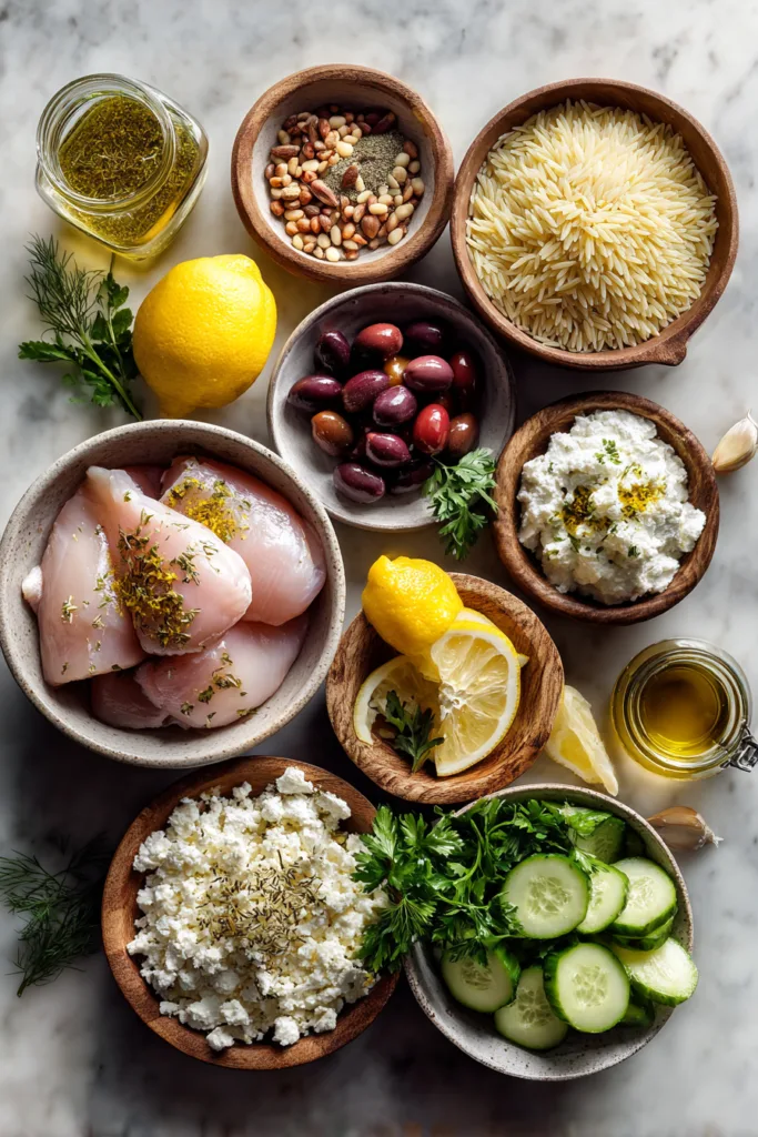 Lemon Dijon Chicken Orzo Bowl with Honey Whipped Feta