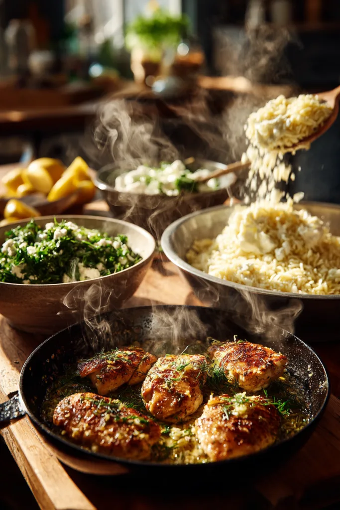 Lemon Dijon Chicken Orzo Bowl with Whipped Feta
