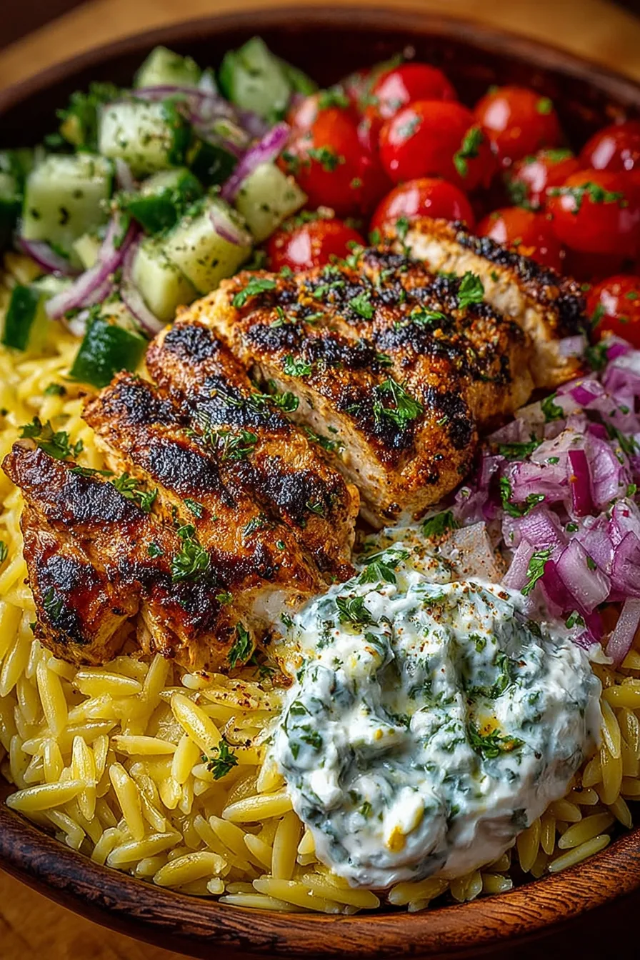 Lemon Dijon Chicken Orzo Bowl with Whipped Feta