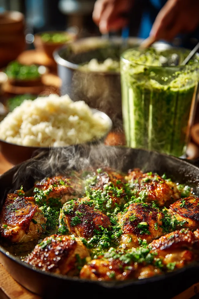 Peruvian Chicken and Rice with Green Sauce