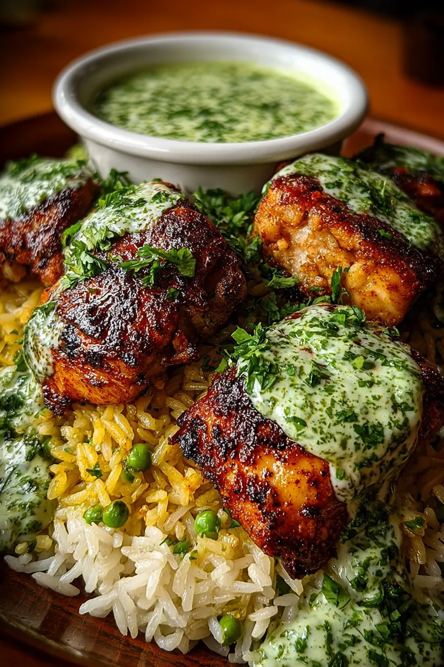 Peruvian Chicken and Rice with Green Sauce