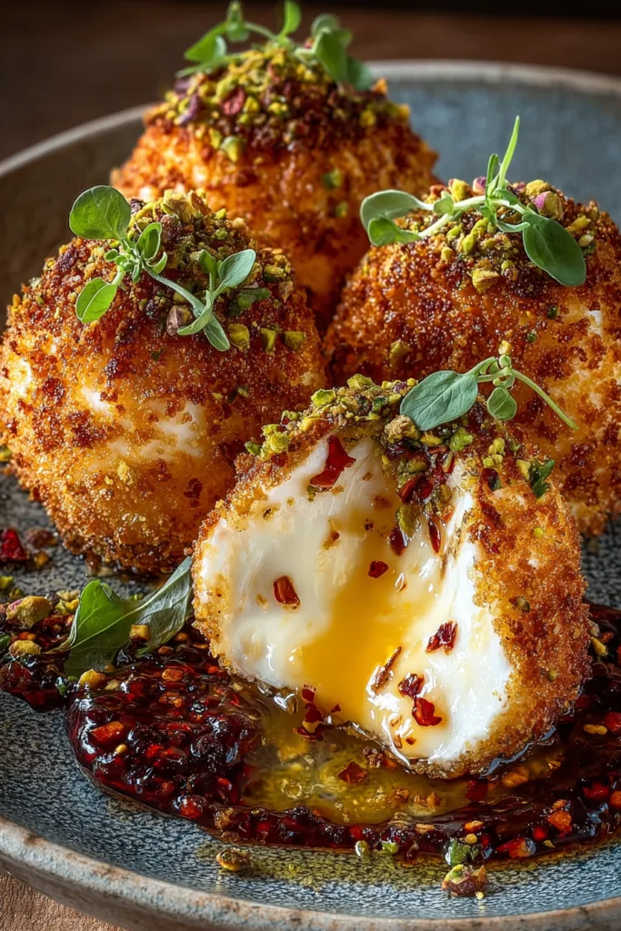 Burrata Bomb with Hot Honey & Pistachio Crunch