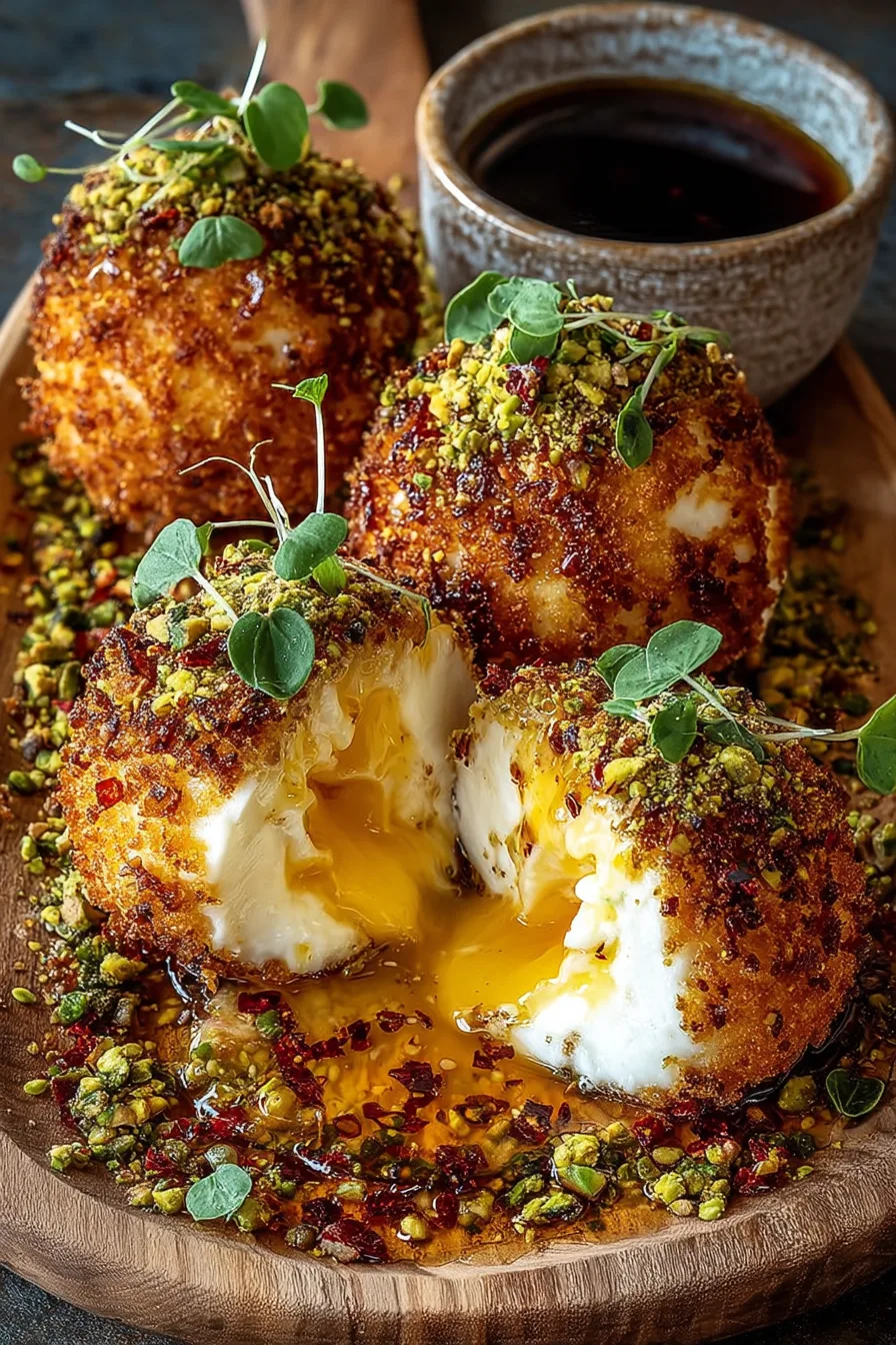 Burrata Bomb with Hot Honey & Pistachio Crunch