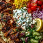 Greek Chicken Gyro Bowl with Spicy Lemon Garlic Feta