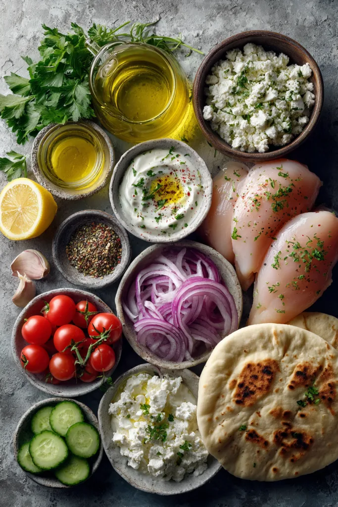 Mediterranean Chicken Pita Bowl with Garlic Feta Sauce