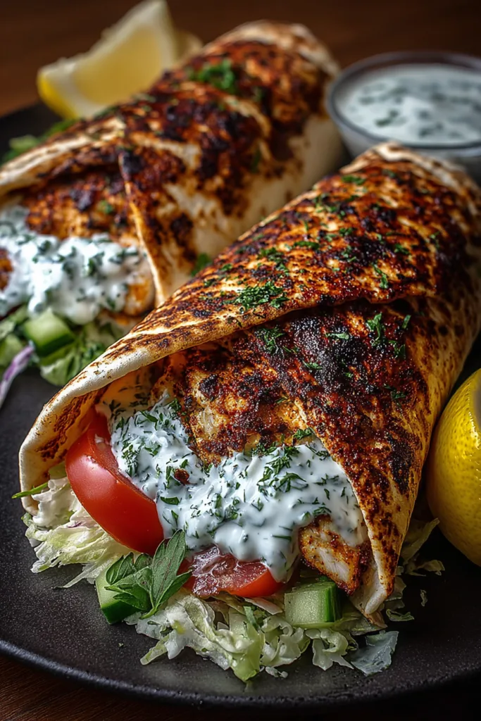 Greek Grilled Chicken Wraps with Garlic Yogurt Sauce
