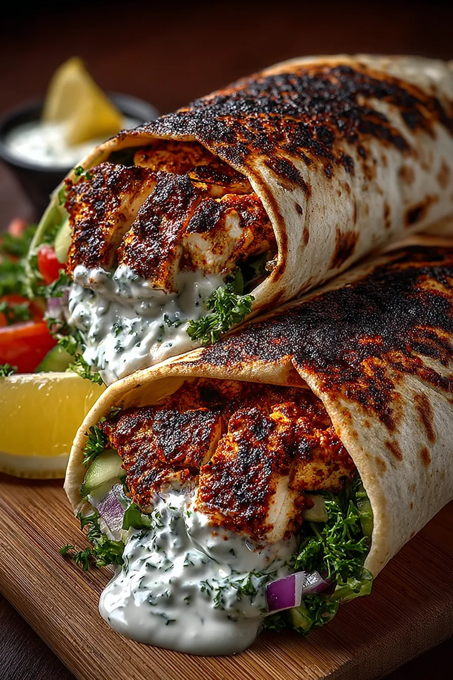 Greek Grilled Chicken Wraps with Garlic Yogurt Sauce