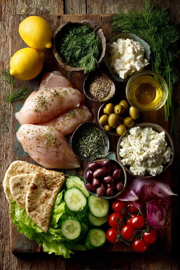 Greek Lemon Chicken Pita Wraps with Dill Garlic Feta Sauce