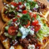Mediterranean Ground Beef Flatbread with Garlic Hot Honey Feta Cream