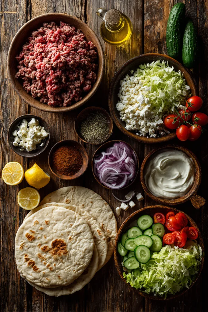 Mediterranean Ground Beef Wrap with Creamy Lemon Feta Honey Sauce
