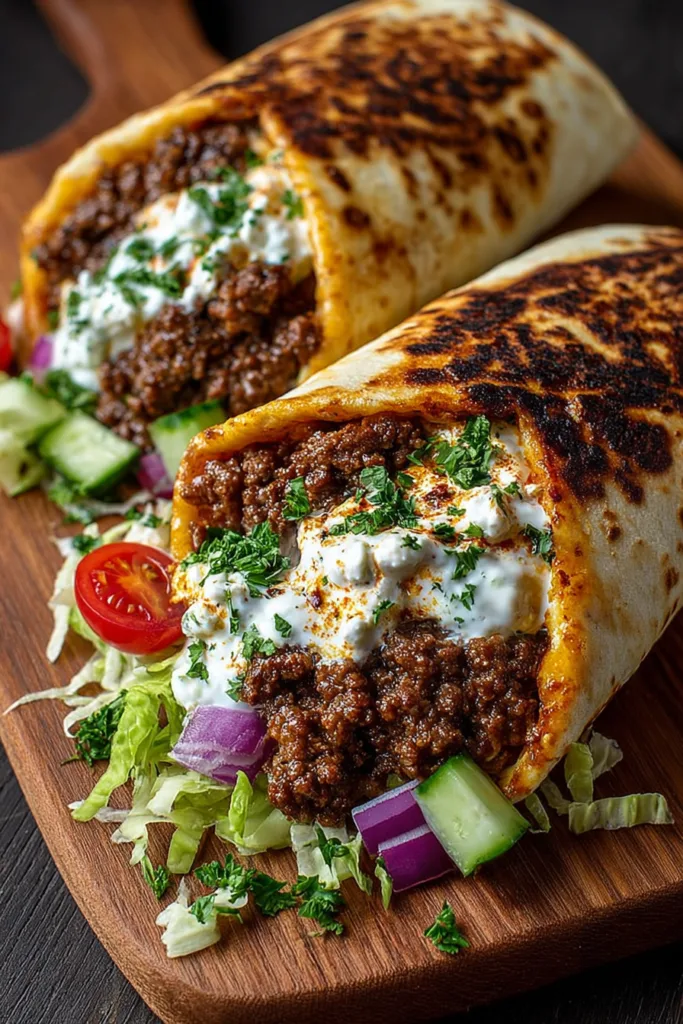 Mediterranean Ground Beef Wrap with Creamy Lemon Feta Honey Sauce