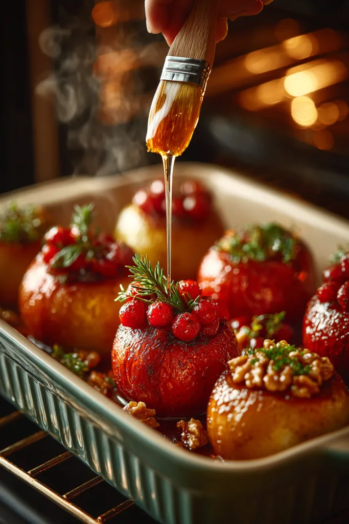 Roasted Apples with Berries, Honey, Walnuts & Blue Cheese