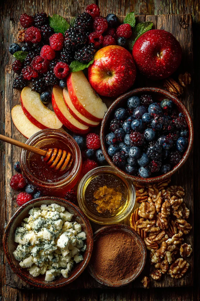 Roasted Apples with Berries, Honey, Walnuts & Blue Cheese