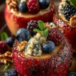 Roasted Apples with Berries, Honey, Walnuts & Blue Cheese