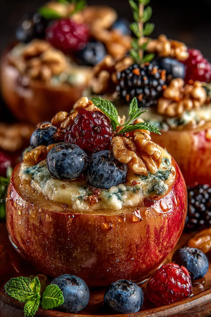 Roasted Apples with Berries, Honey, Walnuts & Blue Cheese