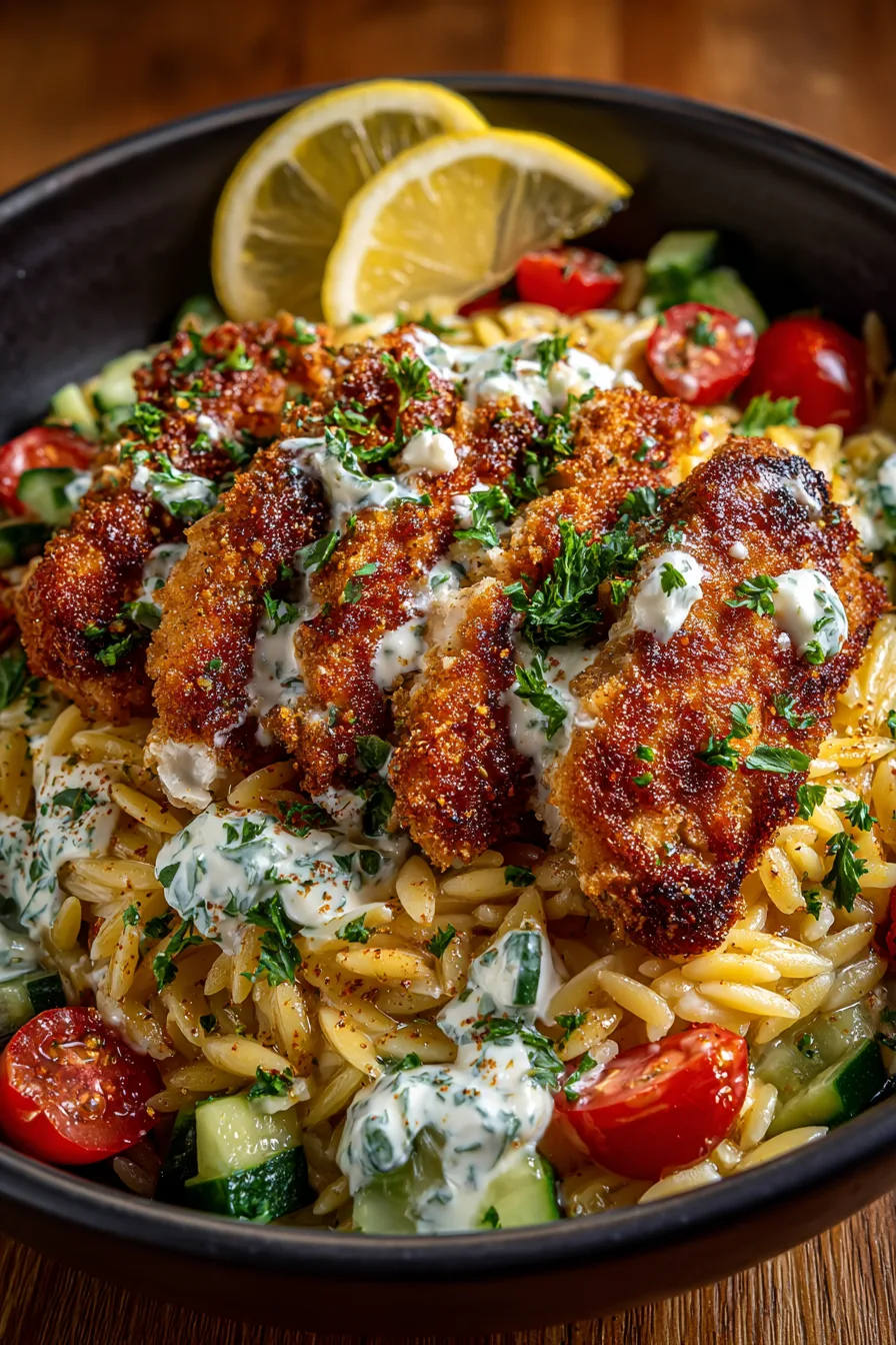 Crispy Lemon Herb Chicken Orzo Bowl