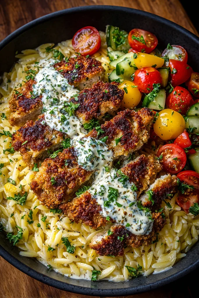 Crispy Lemon Herb Chicken Orzo Bowl 