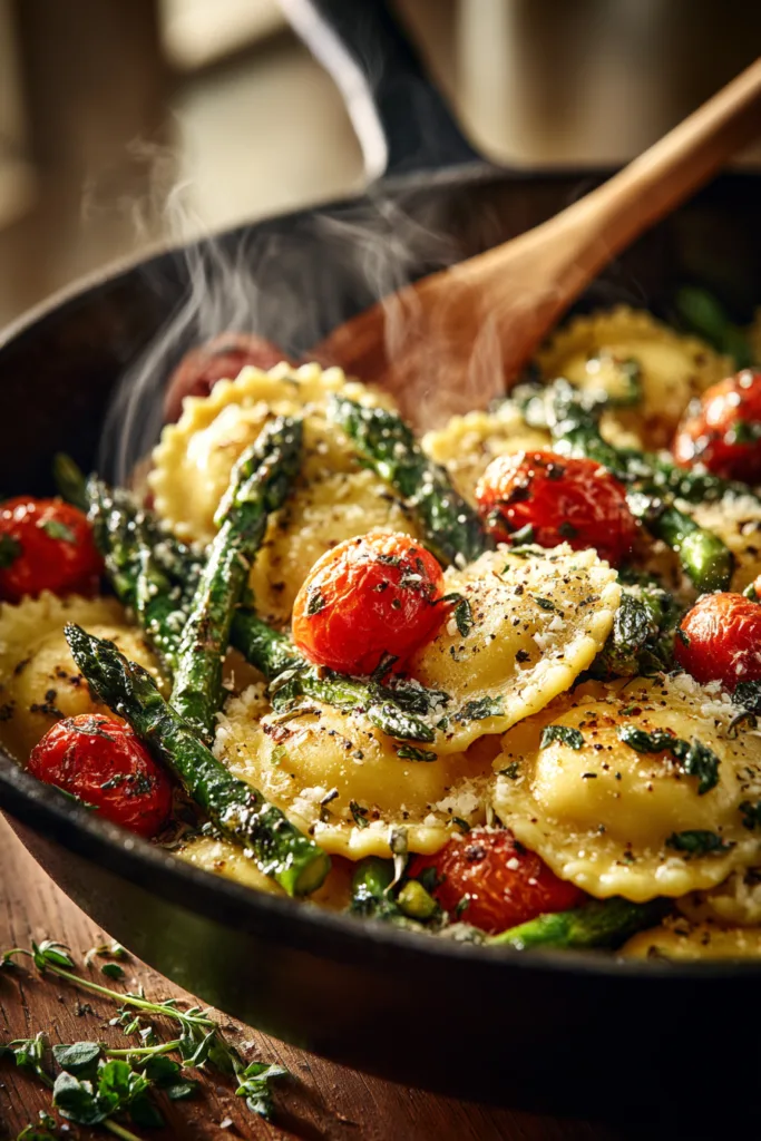 Ravioli With Cherry Tomatoes Asparagus Garlic And Herbs An Easy ravioli-with-cherry-tomatoes-asparagus-garlic-and-herbs-an-easy