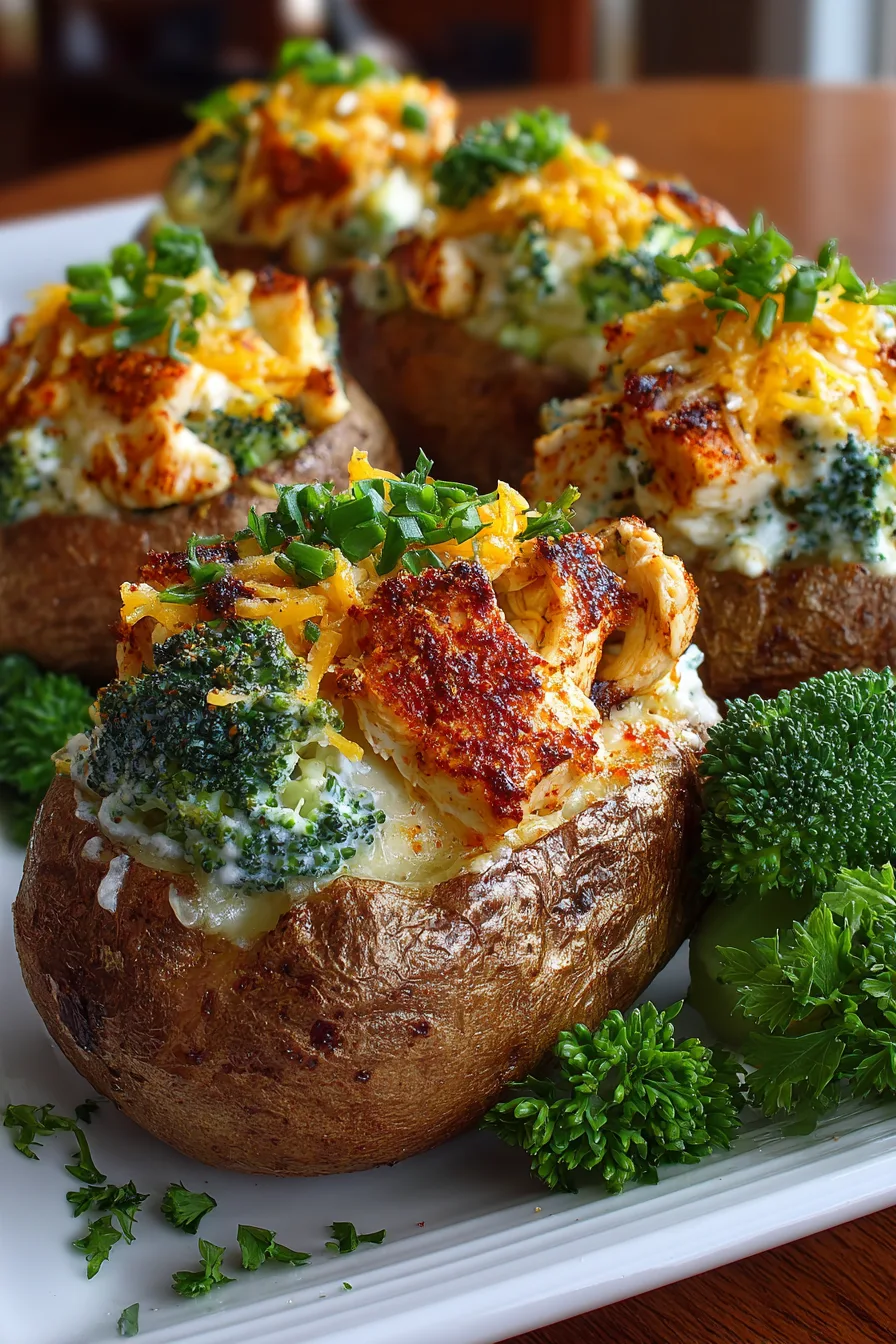 Chicken Broccoli Cheddar Stuffed Potatoes