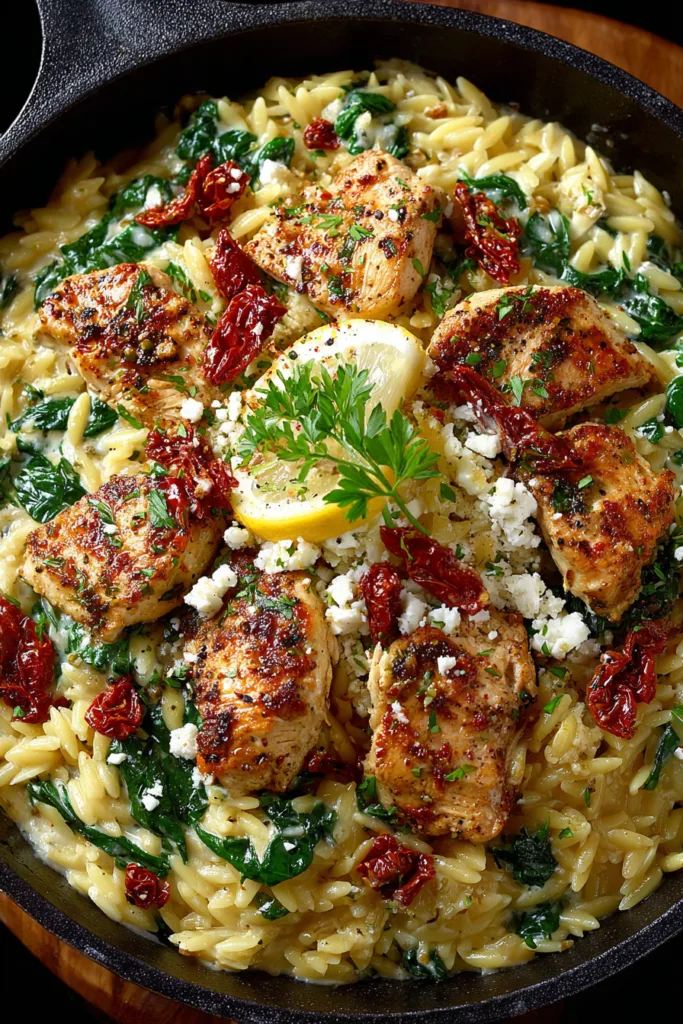 Creamy Tuscan Chicken Orzo with Spinach