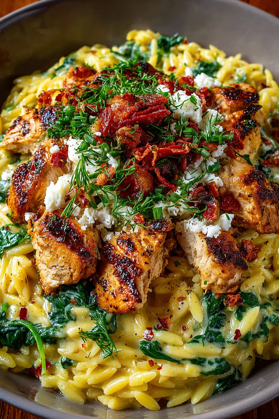 Creamy Tuscan Chicken Orzo with Spinach
