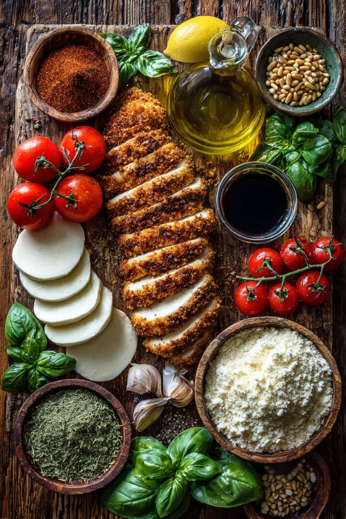Crispy Basil Chicken Caprese with Roasted Tomatoes & Fresh Mozzarella