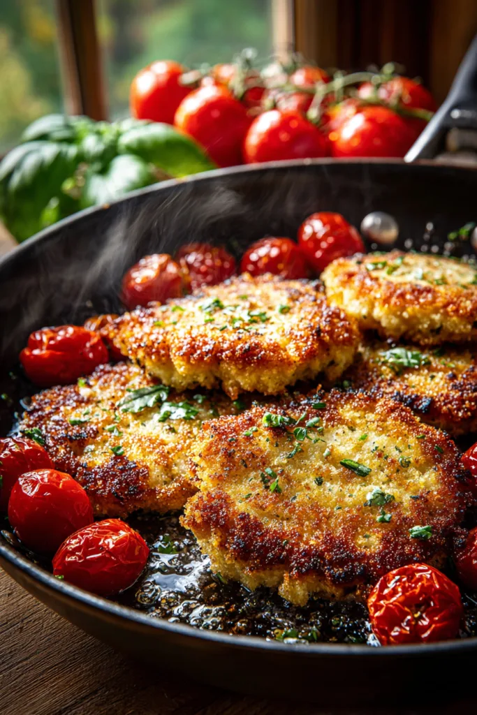 Crispy Basil Chicken Caprese with Roasted Tomatoes & Fresh Mozzarella
