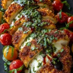 Crispy Basil Chicken Caprese with Roasted Tomatoes & Fresh Mozzarella