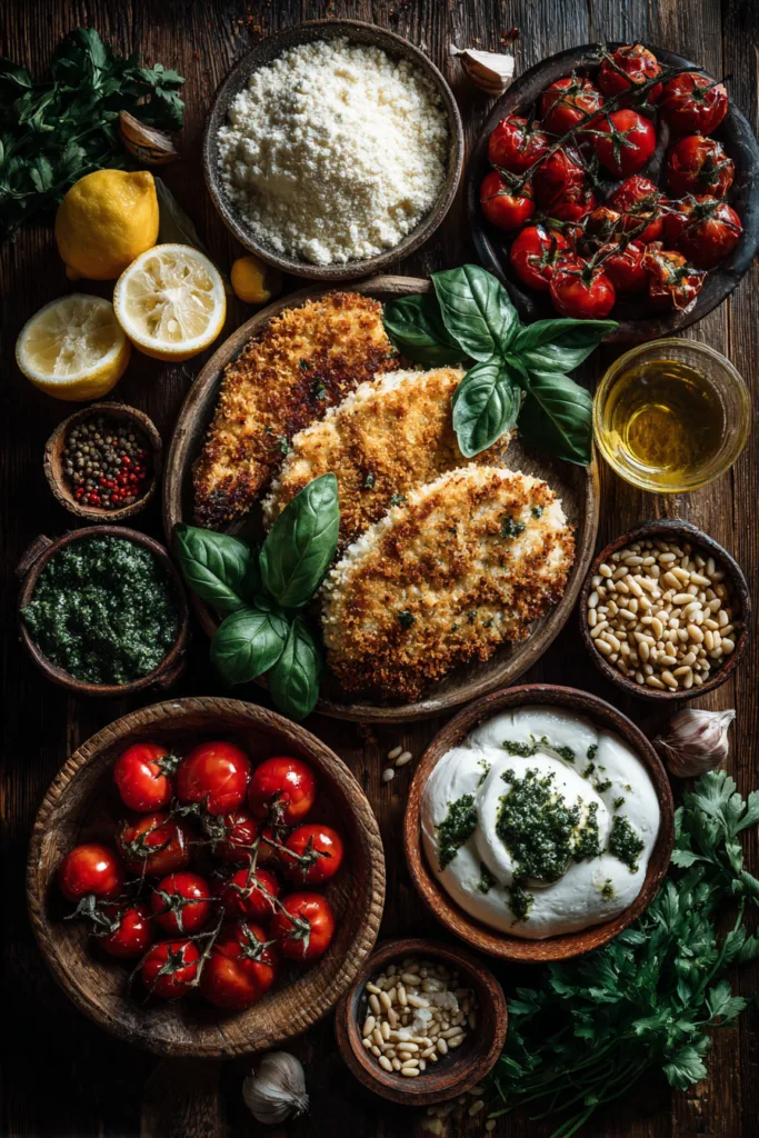 Crispy Basil Chicken with Roasted Cherry Tomatoes