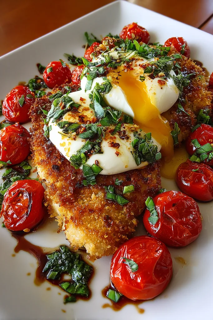 Crispy Basil Chicken with Roasted Cherry Tomatoes