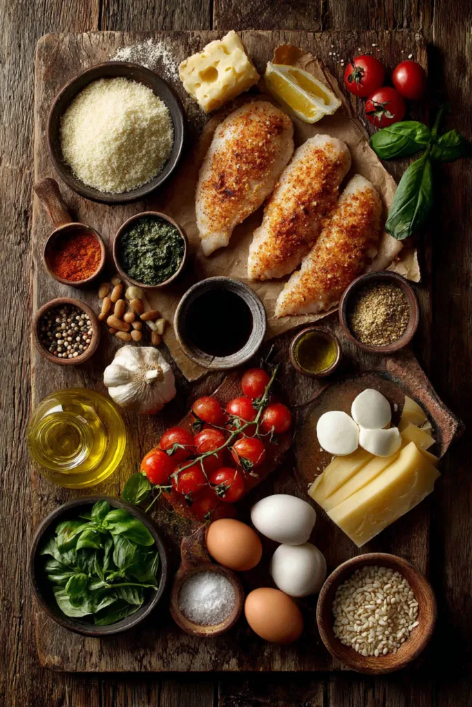 Crispy Italian Basil Chicken Cutlets with Tomato, Mozzarella