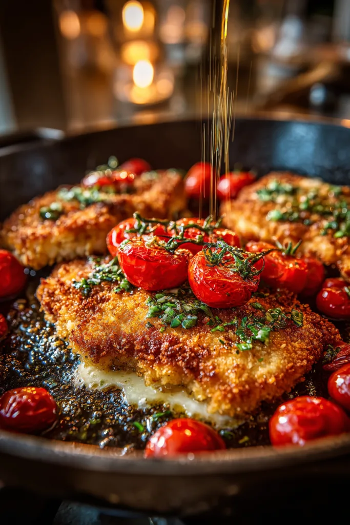 Crispy Italian Basil Chicken Cutlets with Tomato, Mozzarella