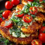 Crispy Italian Basil Chicken Cutlets with Tomato, Mozzarella