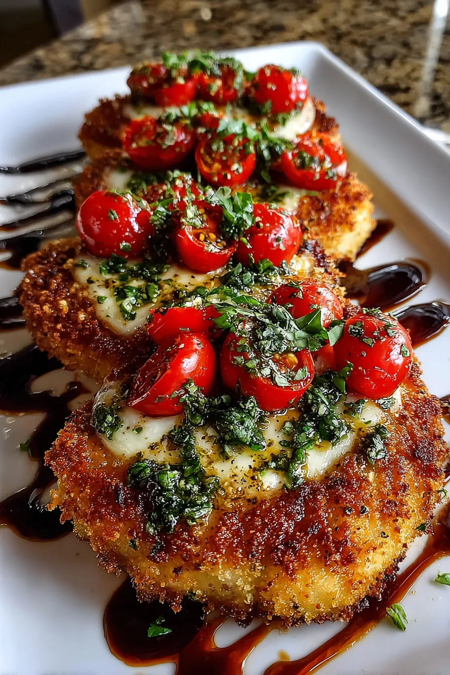 Crispy Italian Basil Chicken Cutlets with Tomato, Mozzarella
