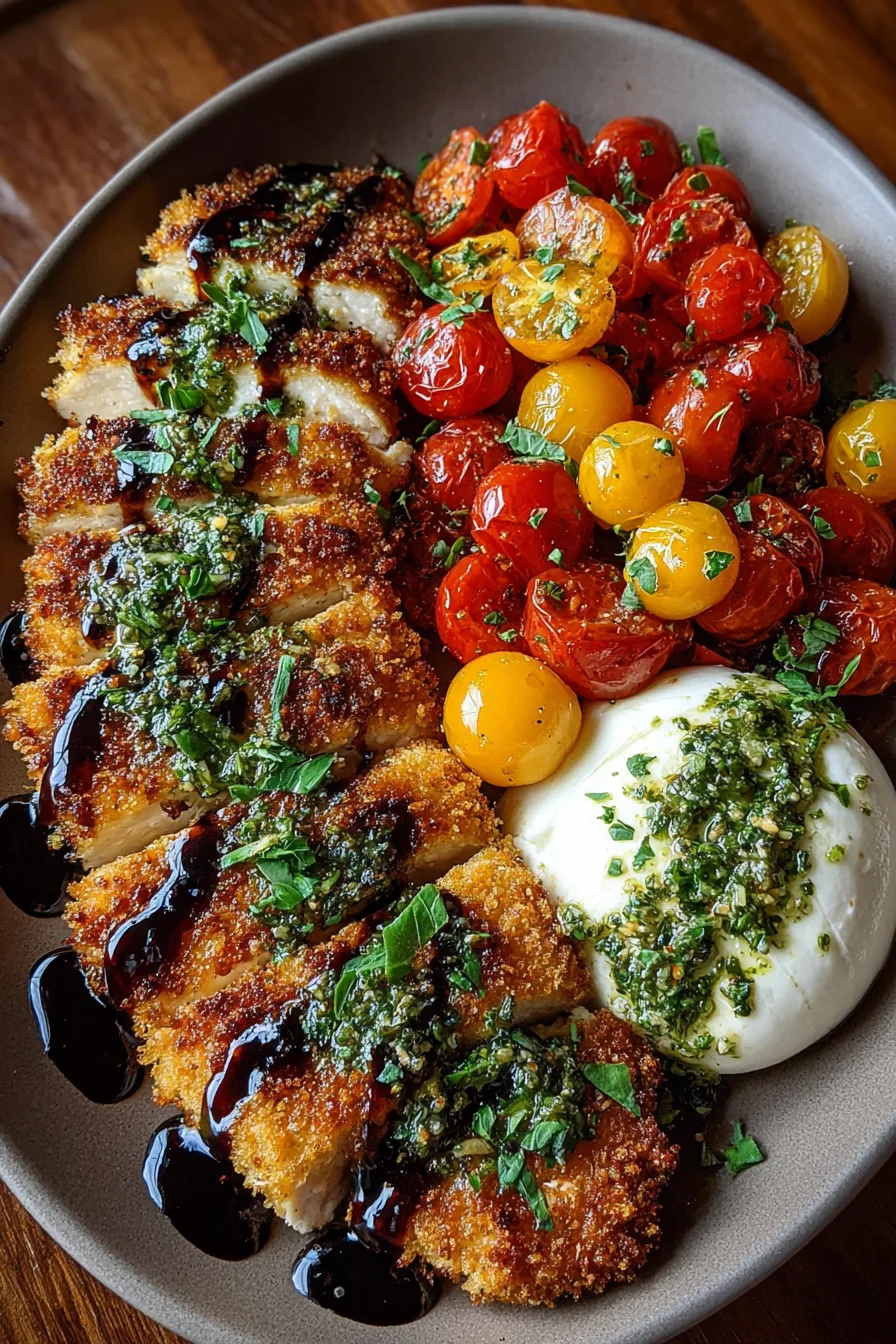Italian Basil Chicken Cutlets with Roasted Tomatoes