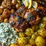 Lemon Dijon Chicken with Whipped Garlic Feta & Crispy Potatoes