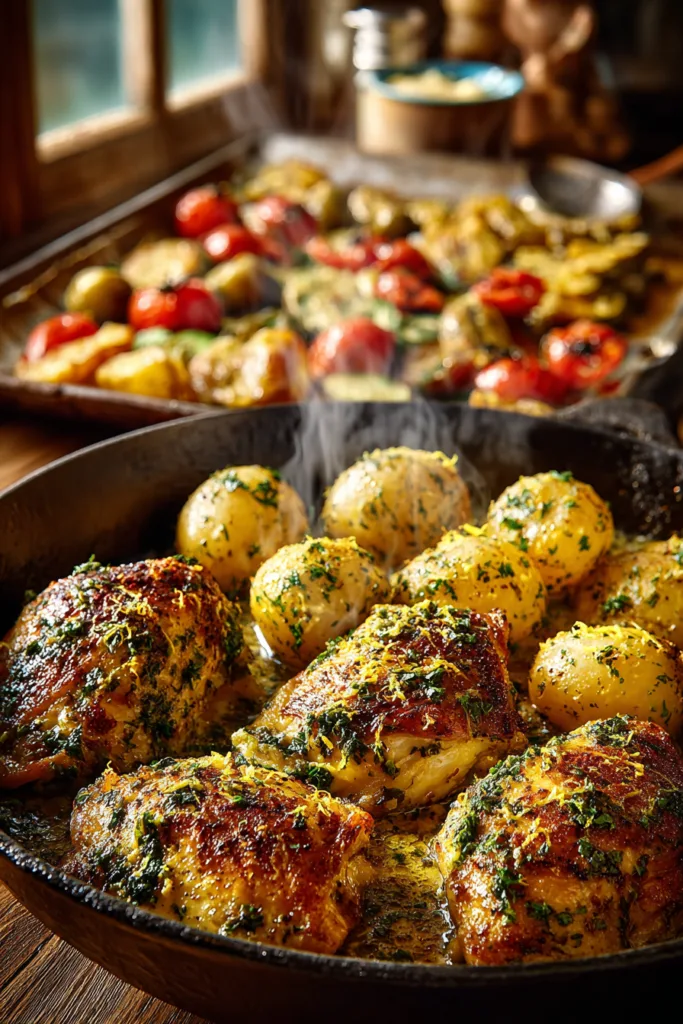 Lemon Dijon Chicken with Whipped Garlic Feta & Crispy Potatoes