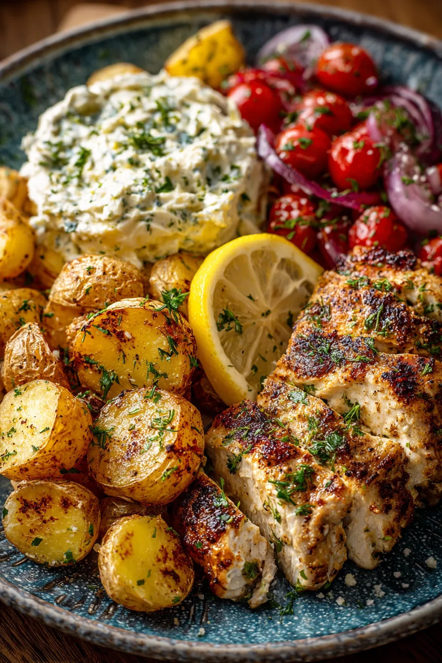 Lemon Whipped Feta Chicken with Crispy Potatoes